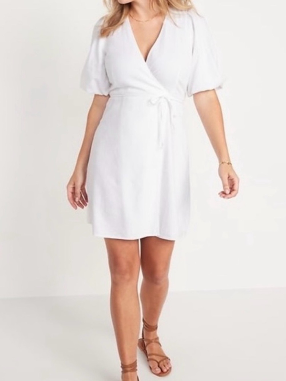 Old Navy White Wrap Dress XXL Puff Sleeve Mini